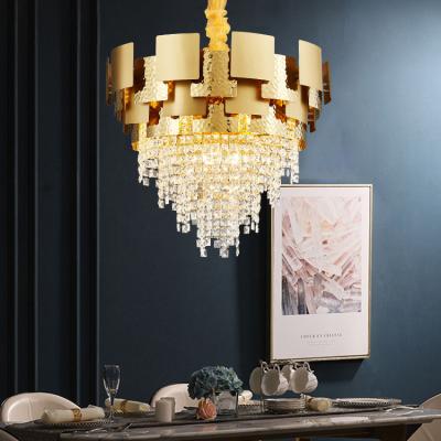 China Modern luxury modern living room rectangular round golden hotel premium remote control dimmable led crystal k9 chandelier for sale