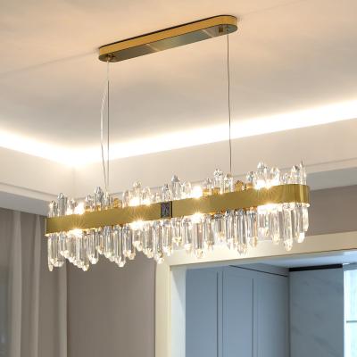 China The 90cm 120cm Dining Room Nordic Minimalist Modern Rectangular Luxury Gold Leaded Crystal Pendant Light for sale