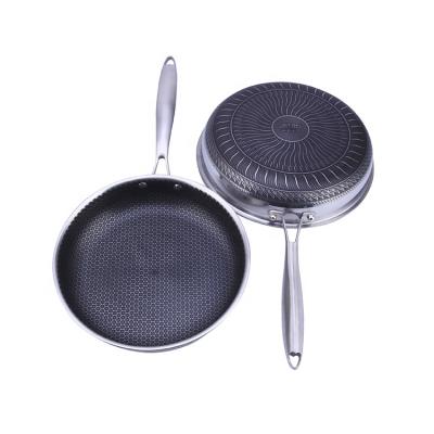 China Stocked Cooking Nonstick Frying Pan 28cm Stainless Steel Kitchen Honeycomb Nonstick Cookware for sale