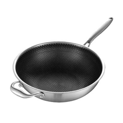 China Sustainable Double Handle Non-Stick Honeycomb Pan Bottom Saucepan Metal Metal Cooking Pan With Steel Handle for sale