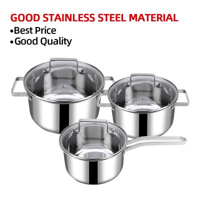 China Stocked 2021 Wholesale Stainless Steel Stick Pots Non Sets Cookware Kitchenware Cooking Cooking Pot Set for sale