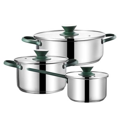 China 16/18/20/24/28cm Handle SUS304 Stainless Steel Modern Hot Selling Green Soup Pots and Stock Pan with Lid Cookware Sets for sale