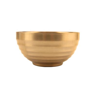 China Sustainable Titanium Gold Threaded Noodle Bowl SUS304 Dinner Round Shape Bowls Rice Soup Fruit Bowl à venda