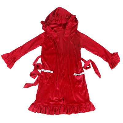 China Wholesale Washable Girls Robes Velvet Baby Pajamas Family Elegant Christmas Red Nightgown For Baby for sale