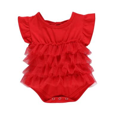 China Washable High Quality Infant Red Lace Cotton Romper Baby Party Birthday Clothes for sale