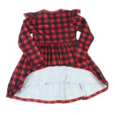 China Long Sleeves Girls Washable O-collar Dress Red Checking Babies Skirt Christmas Dress Kids Clothing for sale