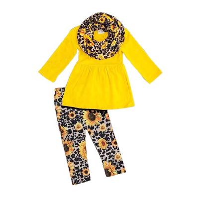 China Girls Breathable Long Sleeve Dress Yellow Leopard Print Pants Outfits Fall /winter Ruffle Boutique Baby Clothes for sale