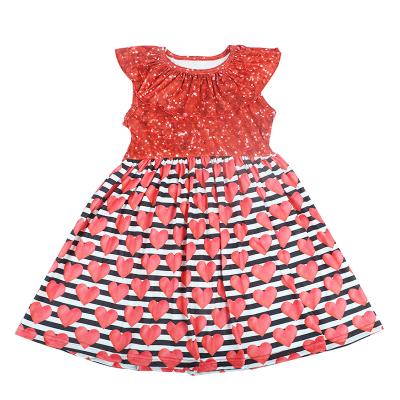 China Breathable Fashion Baby Boutique Dress Bright Red Dress With Heart Print Dress Sleeveless Skirt With Round Neck For Girls for sale