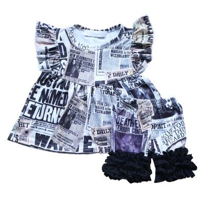 China Vintage Custom Printed Short Sleeve Boutique Girls Outfits Ruffled Panties Baby Clothes Sets for sale