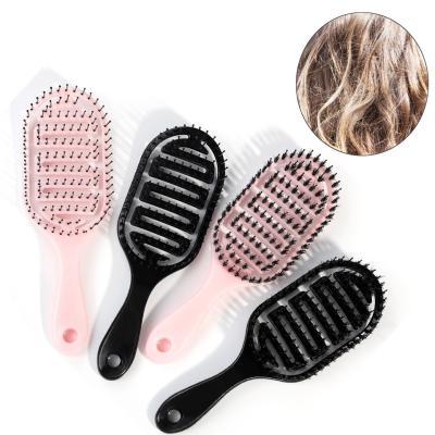 China Wholesale Hot Waterproof Amazon Duct Hair Massage Brush Curved Wave Sweeps Detangling Bristle Hair Brush Nylon Color Hair Brushes for sale