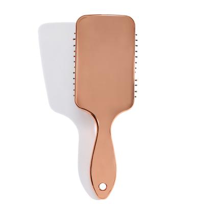 China Rose Gold Customized Paddle Plated Soft Touch Detangling Brush Cushion Waterproof Hair Brush For Women for sale