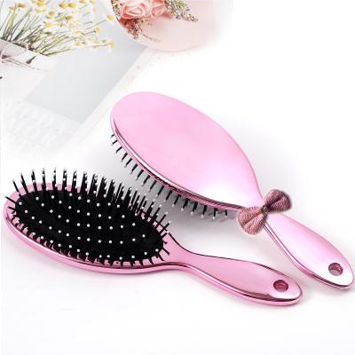 China Wholesale Custom Logo Air Cushion Comb Pink Waterproof Color Electroplating Hair Brushes Glitter Bristle Nylon Hair Brush With Bow Knot for sale