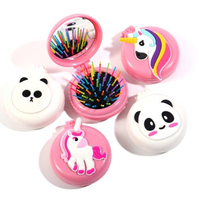 China Personalized Waterproof Round Brush And Comb Air Cushion Plastic Cute Hairbrush With Mirror 3D Mirror Animal Cartoon Rainbow Hair Brush Adult for sale