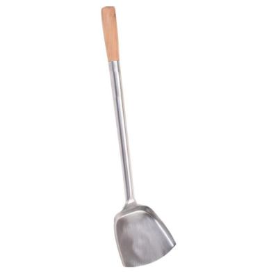 China Disposable Stainless Steel Spatula Turner Wok Utensils With Wooden Handle For Cooking for sale