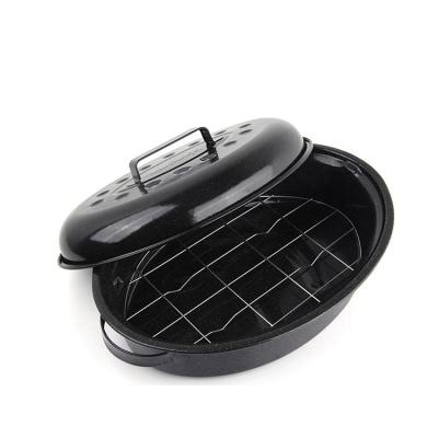 China Viable Oval Shaped Enamel Baking Pan Oval Baking Pan Barbecue Roaster Pan for sale