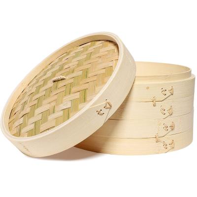 China Sustainable Eco - Friendly Dumpling 10 Inch Bamboo Food Steamer Set Natural Bamboo Steamer for sale