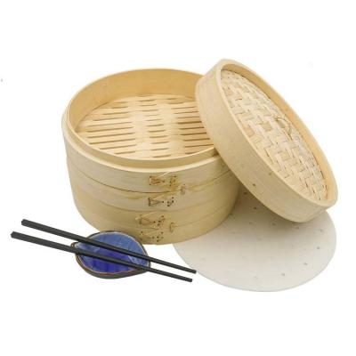 China Eco-Friendly Dumpling Sustainable 10 Inch Bamboo Food Steamer Set Basket With Lid Handmade Bamboo Steamer for sale