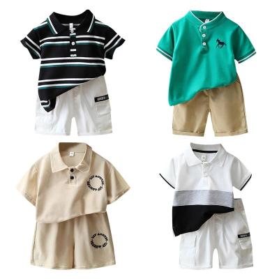 China New Autumn Infant Short Sleeve Letter anti-shrink panel Polo Collar Two Children's set fashion children's western set for sale