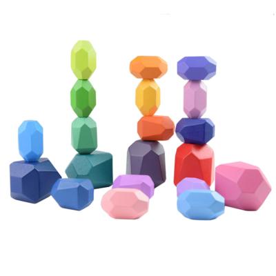 China Best Seller Eco - Friendly Stone Material Toys Balance Stacking Sets Kids Wooden Blocks for sale