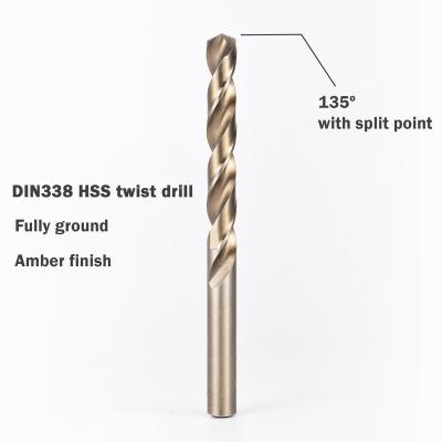 China DIN338 Metal Drilling M35 Amber Finish HSS Metal Twist Drill Bit For Stainless Steel for sale