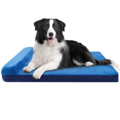 China Sustainable Folding Memory Foam Large Dog Bed With Headrest Pillow for sale