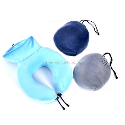 China Anti-Apnea U Shape Memory Foam Airplane Neck Pillow With Self Packing Bag Travel Neck Memory Foam Pillow for sale