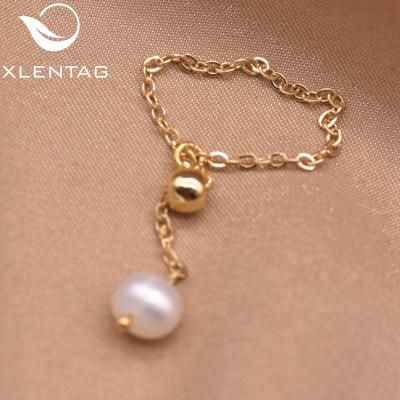 China Cute Natural Freshwater Pearl Chain Rings For Women 18k Gold Plated Minimalist Korean Cute Handmade Fine Jewelry for sale