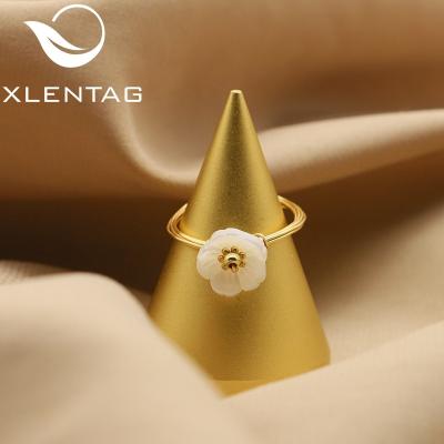 China Cute Shell Flower Handmade 18K Gold Plated Ring Girls Women Wedding Enamel Beautiful Ring Jewelry Cute Unique Exquisite for sale