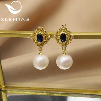 China Woman Natural Freshwater Ethnic Retro Sapphire Accessories 925 Sterling Silver Pearl Earring Earrings for sale