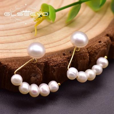 China Fashion Natural Pearl Stud Earrings Women Girls Birthday Gift Jewelry Cute Geometric Dangle Earrings for sale