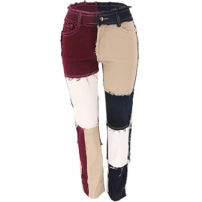 China Dark Women's Ordinary Splice Black Brown Straight Jeans High Waist QUICK DRY for sale