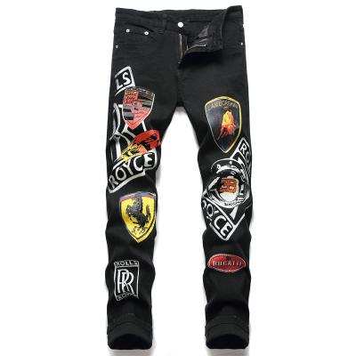 China QUICK DRY Printed Cotton Mens Elastic Slim Fit Jeans Mens Jeans for sale