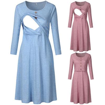 China Lactation Long QUICK DRY Sheath Dress Embellished By Skirt Button Maternity for sale