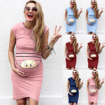 China New QUICK DRY Round Neck Sleeveless Cute Printed Maternity Dress for sale