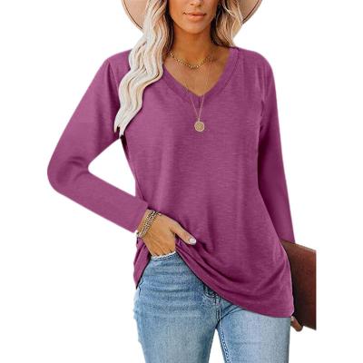 China Latest Cotton Anti-pilling V-Neck Loose Women's Soft Sleeve T-Shirt For Long for sale