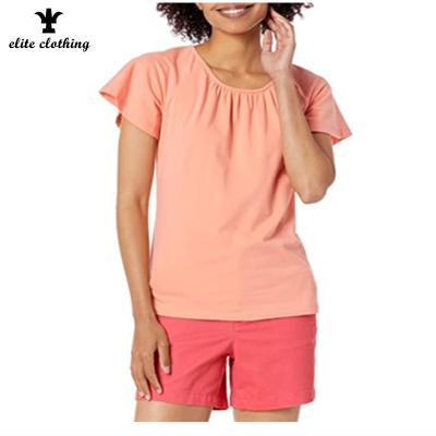 China Anti-Pilling Women's Classic Fit Cap Sleeve Open Crewneck T-Shirt for sale