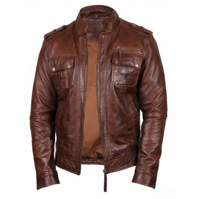 China Mens Breathable Clothing Slim Fit Motorcycle Brouwn Leather Jacket Wholesale for sale