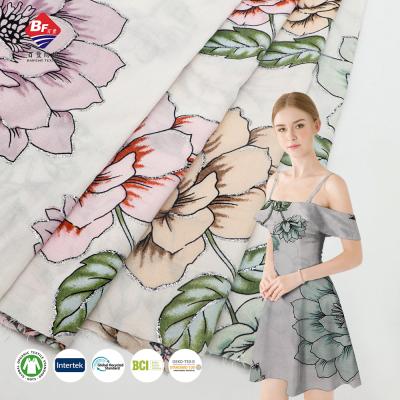 China Wrinkle Resistant Hot Selling Bright Flowers Printed Fabric Rayon Soft Silver Gilding for sale