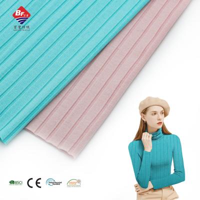 China Viable Wholesale Stripe Rib Fabric Polyester Stretch Spandex Underwear Fabric Recycled Rib Knit Fabric For Underwear and Overalls for sale