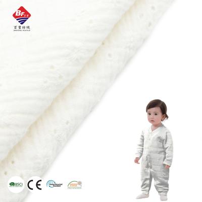 China Hot Sale Organic Baby Clothes Fabrics 100% Cotton Cozy Woven Embroider T-shirt Cloth Organic Cotton Fabrics For Baby Use for sale