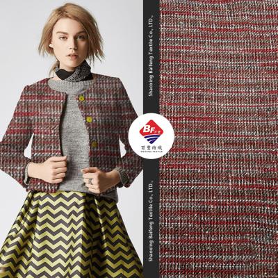 China 7.3%Rayon Woven 83.8%Polyester 8.9%Acrylic Organic Yarn-dye Tweed Fabric For Fashion Casual Coat for sale