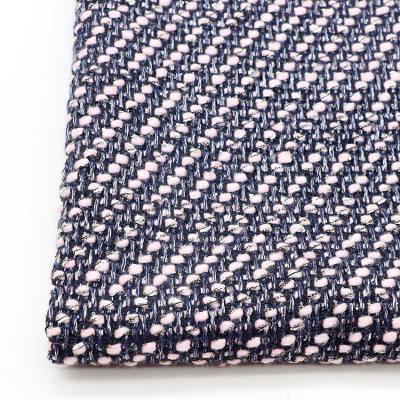 China Organic custom 100% polyester black blue pink yarn dyed jacquard woven tweed fabric for coat for sale