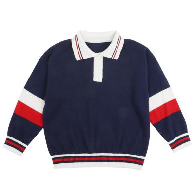 China 70% Cotton 2022 Spring Autumn Boys New Style Long Sleeve Color Matching Pullover Sweater Casual Elastic Lapel Collar for sale