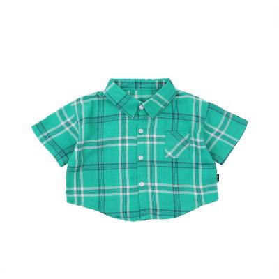 China Boys 2022 Summer Style Cotton Mint Green Color Lapel Breathable Wholesale Warm Short Sleeve Collar Casual Plaid Shirt for sale