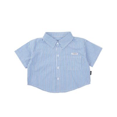 China Boys 2022 Summer Style Cotton Color Lapel Breathable Warm Blue Ribbed Short Sleeve Collar Casual Shirt for sale