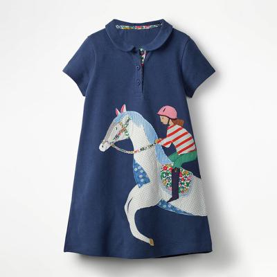 China 2022 Summer Lovely Breathable Cotton Girls 100% Navy Color Cartoon Pattern Baby Short Sleeve Dresses for sale