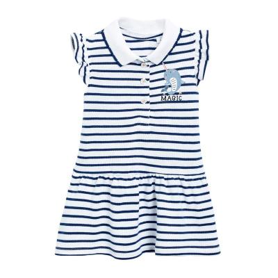 China 2022 Summer Lovely Cotton Girls Dresses 100% Breathable Striped Color Dolphin Cartoon Pattern Baby Dress for sale