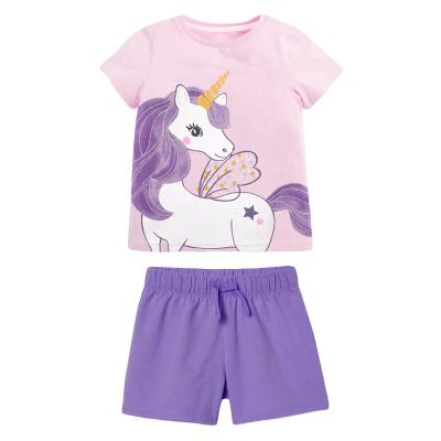 China 2022 Lovely Girls 100% Cotton Summer Girls Suit Cartoon Round Pattern Collar Short Sleeve Girls Clothing Set for sale