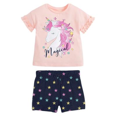 China 2022 Lovely Girls 100% Cotton Summer Girls Suit Cartoon Round Pattern Collar Short Sleeve Girls Clothing Set for sale