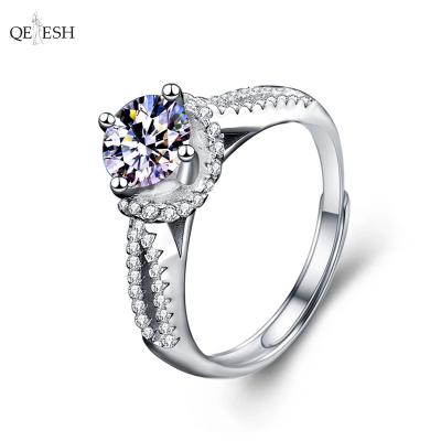 China Qetesh Moissan Diamond Ring Gypsophila Double Row Ring Viable Index Open 925 Sterling Silver Infinity Ring Gemstone Jewelry for sale